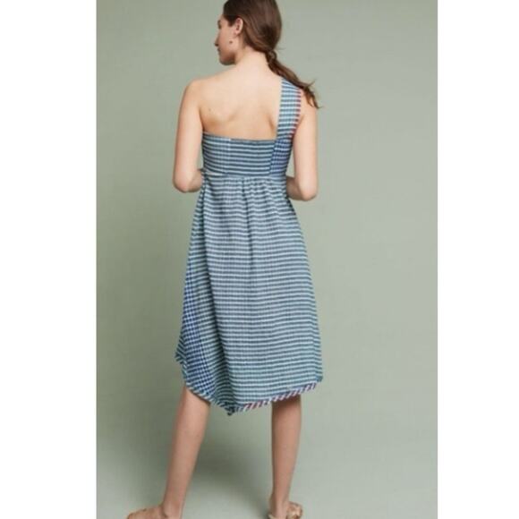 Maeve Dress Women's 10 Gingham One Shoulder Tie Stripe Anthropologie NWT - Picture 5 of 12